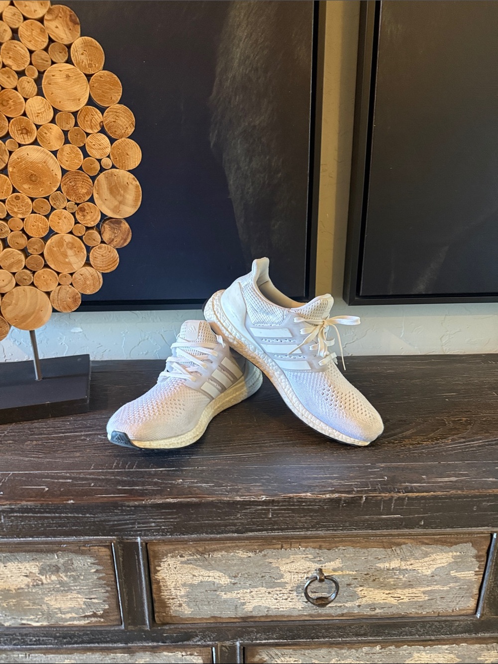 adidas White Men's Knit Running Sneakers